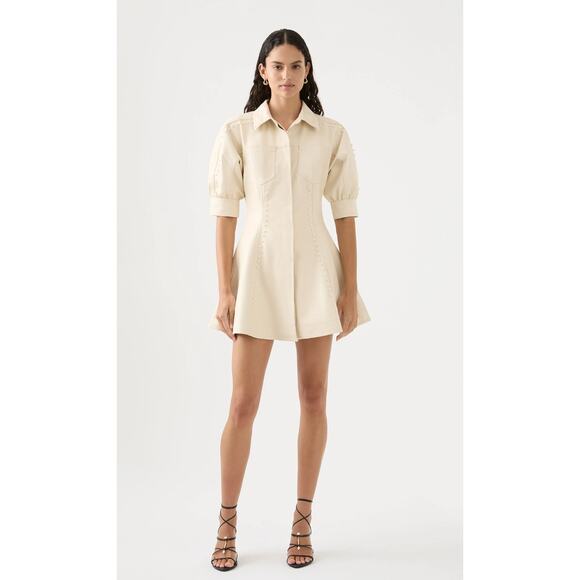 Aje Claire Pearl Mini Dress Faux Leather Ivory Cream Ecru White - Picture 1 of 15